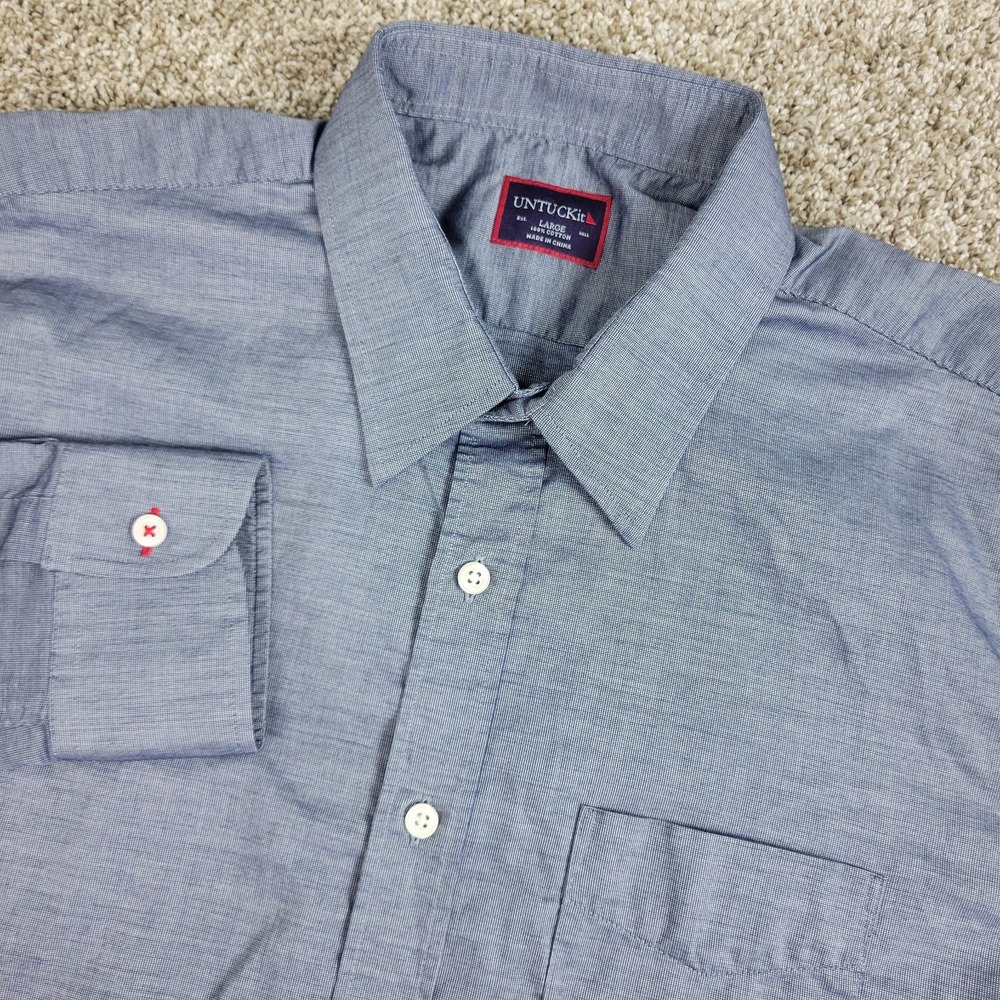 Untuckit Mens Large Solid Gray Button Up Long Sleeve
